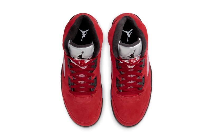 air michael jordan brand 5 raging bull toro bravo varsity red black white suede DD0587 600 2021 official release date info photos price store list buying guide