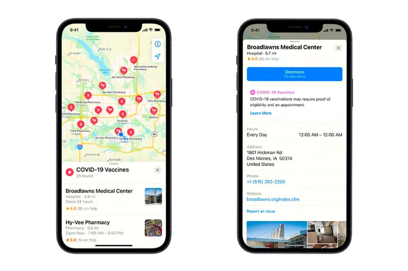 Apple Maps Can Now Help People Find COVID-19 Vaccination Sites Coronavirus Pandemic Apple Maps Ask Siri Find Nearby U.S. United States of America USA 