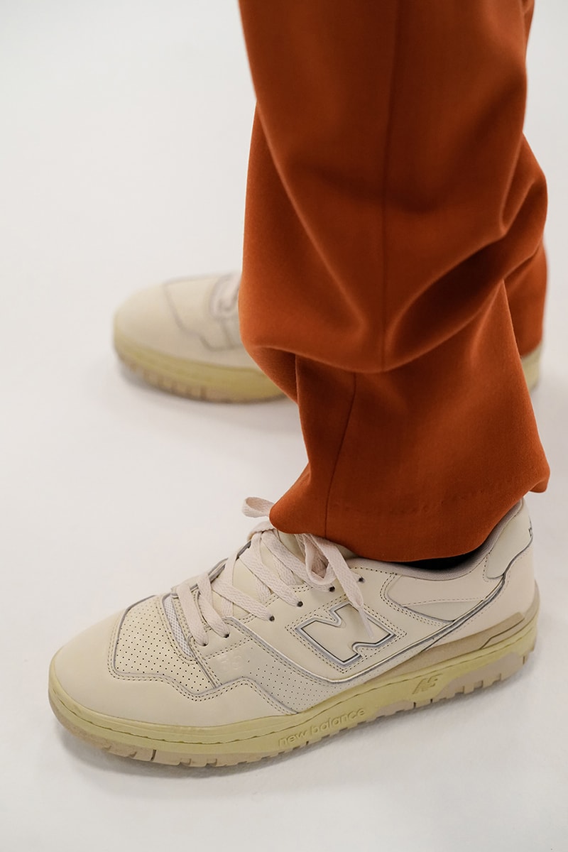 AURALEE x New Balance 550 Sneaker Collaboration FW21 collection release date info price colorway exclusive japan resale vintage basketball shoe on feet closer look detail first leak