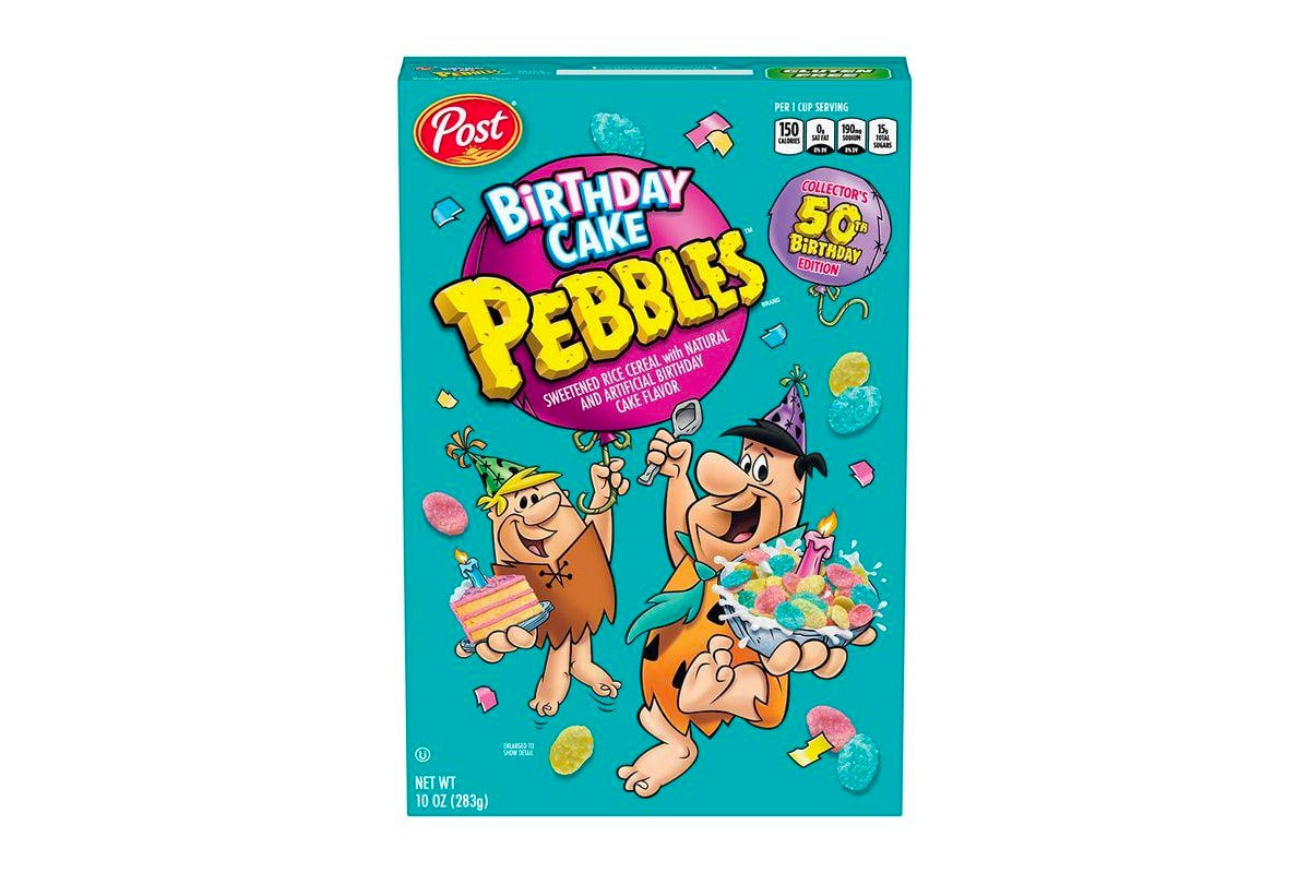 Birthday Cake Pebbles Cereal Celebrate 50 Years The Flintstones Post Cereal post foods sweet breakfast flintstones 