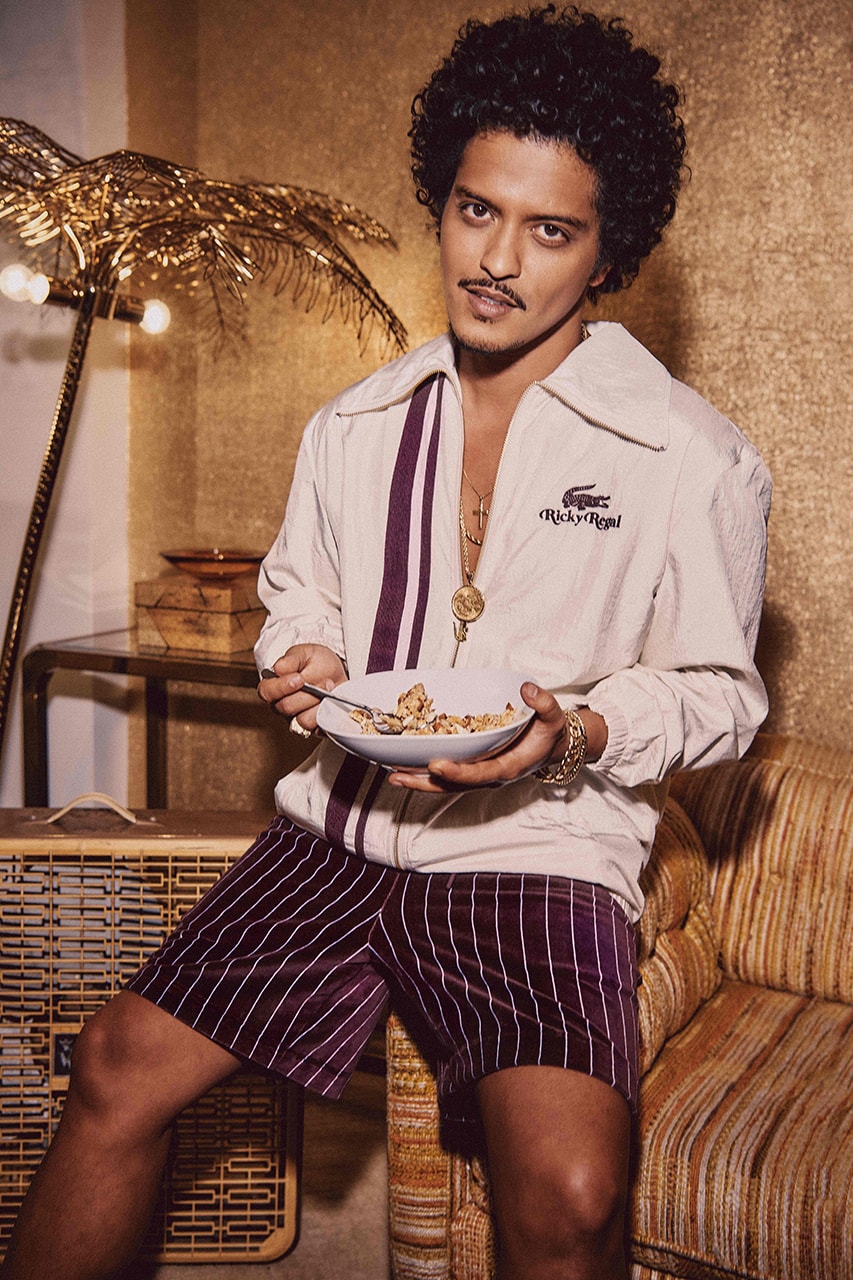 bruno mars lacoste ricky regal collection release date info store list buying guide photos price pop tracksuits shorts polo t shirts pants,slides and socks aviator sunglasses