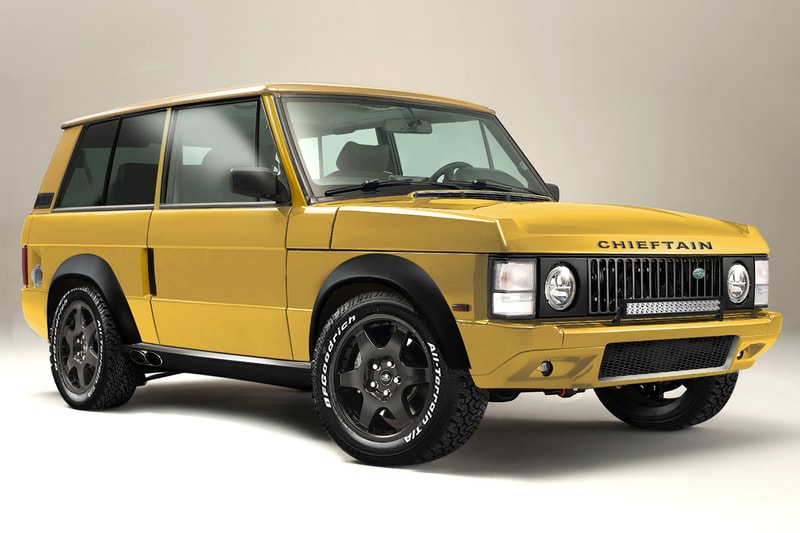 Jensen International Automotive Chieftain Range Rover Xtreme Restomod Custom Build Land Rover SUV 4x4 Off-Road Luxury 700 HP Supercharged V8 2 Door Bodyshell Body Kit Wide Yellow Rims Black 