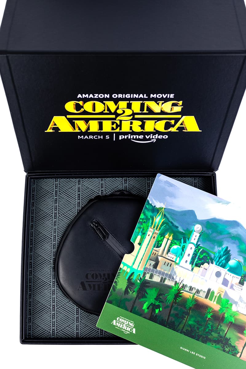 'Coming 2 America' Eddie Murphy Amazon Prime Video Apple AirPods Max Gianni Lee No Vacancy Inn Bomber Jacket L’Enchanteur Jewelry Prince Akeem Promo Material Film Watch Online Stream