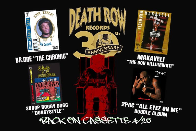 Death Row Records 30th Anniversary Cassette reissue dr dre snoop dog 2pac tupac shakur the chronic doggy style all eyez on me the don killuminati