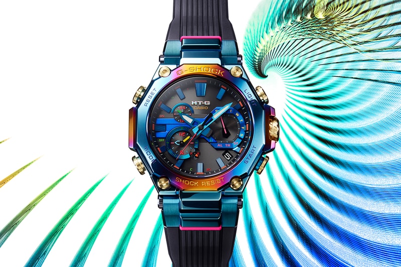 GSHOCK Uses Unique Rainbow IP Treatment and Multi Colored Dial to Create The MT-G Blue Pheonix