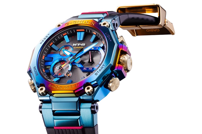 GSHOCK Uses Unique Rainbow IP Treatment and Multi Colored Dial to Create The MT-G Blue Pheonix