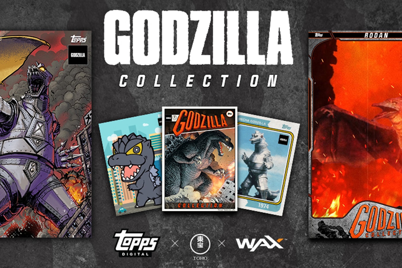 Godzilla toho topps digital WAX nft release NFT digital art digital trading cards toho studios japan films king of monsters Worldwide Asset eXchange
