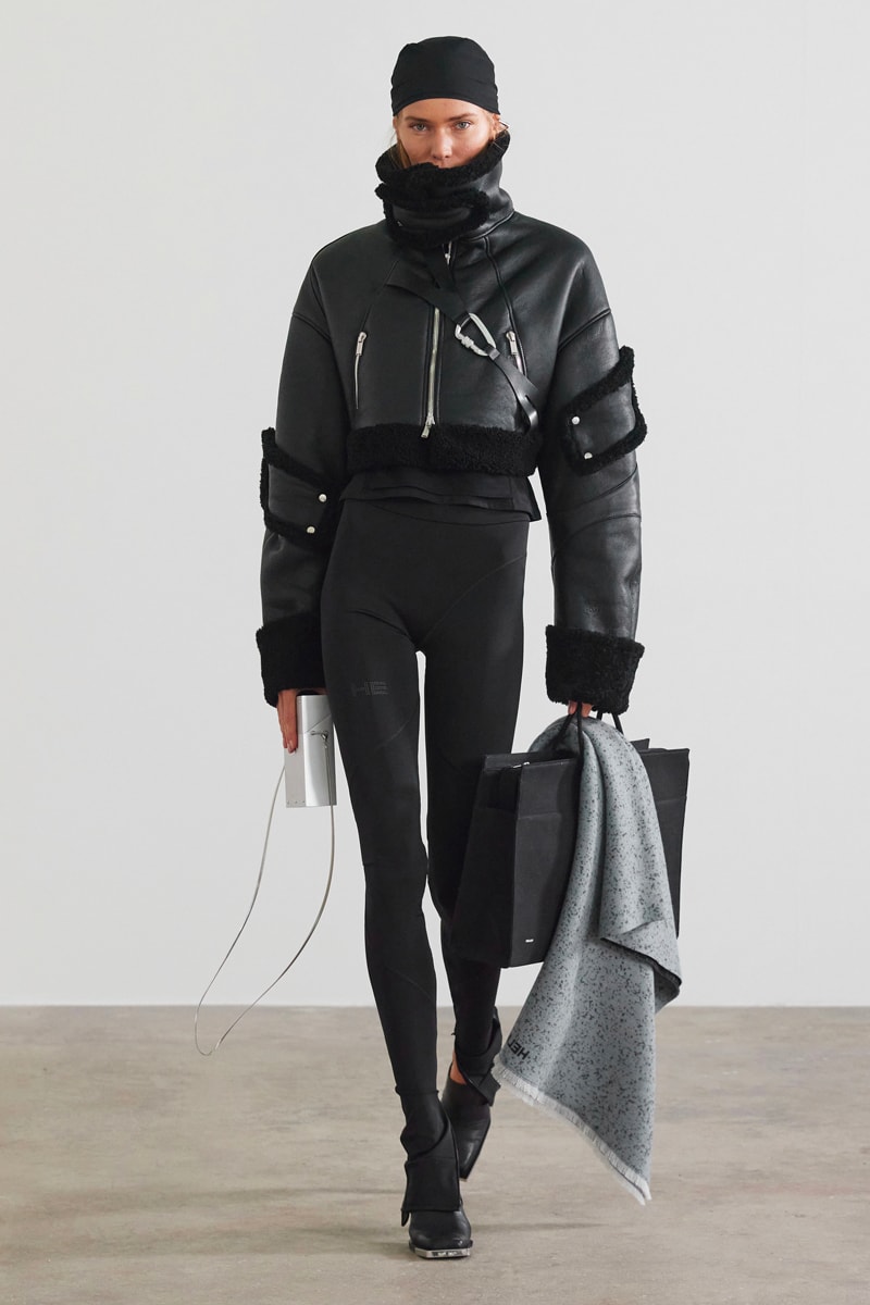 HELIOT EMIL FW21 Unstable Equilibrium Collection Asymmetry nylon leather wool black grey cream