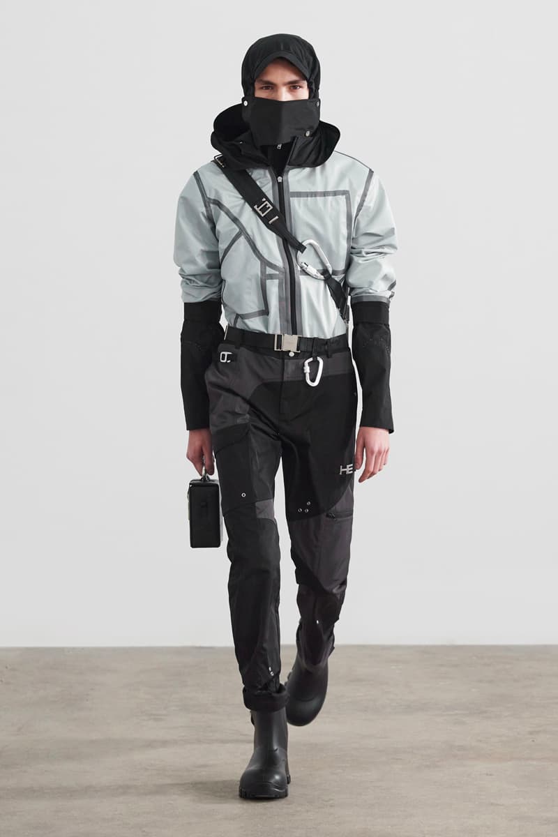 HELIOT EMIL FW21 Unstable Equilibrium Collection Asymmetry nylon leather wool black grey cream