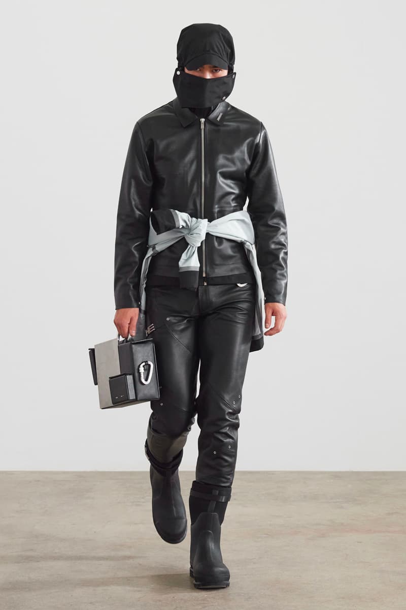 HELIOT EMIL FW21 Unstable Equilibrium Collection Asymmetry nylon leather wool black grey cream