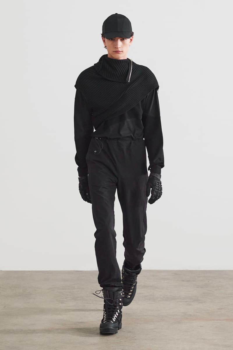 HELIOT EMIL FW21 Unstable Equilibrium Collection Asymmetry nylon leather wool black grey cream