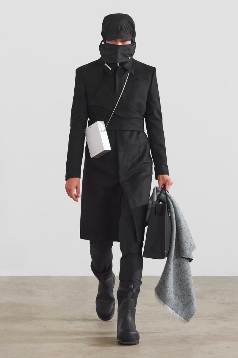 HELIOT EMIL FW21 Unstable Equilibrium Collection Asymmetry nylon leather wool black grey cream