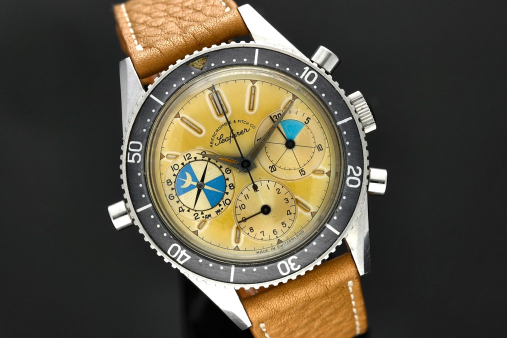Heuer Ref 2446 Abercrombie and Fitch Sothebys auctions info New York Fashion Americana Watchmaking horology auctions A&F sporting goods hunting fishing america USA 