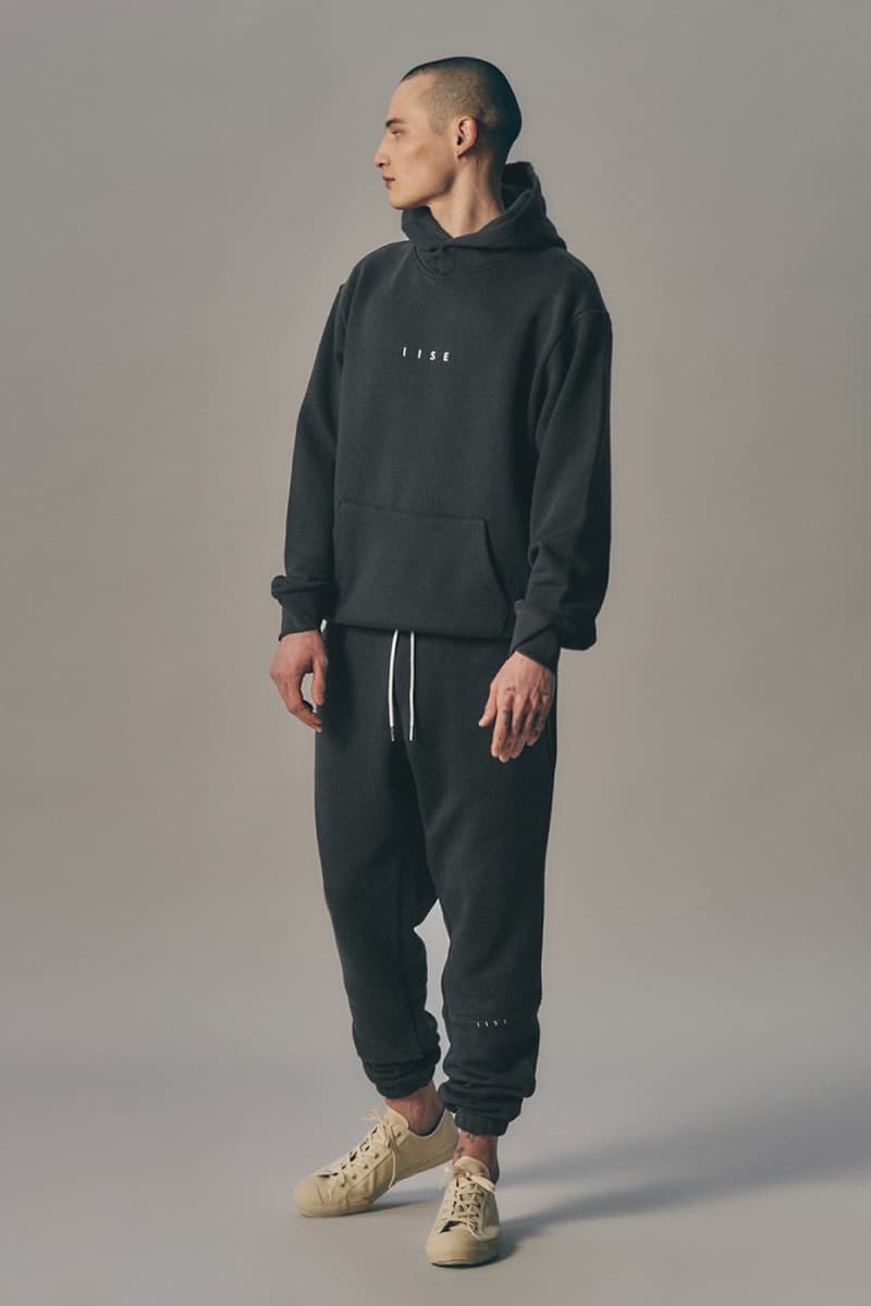 IISE Spring Essential Line Lookbook Info 2021 staples ethical organic cotton hoodie crewneck sweatpants Charcoal Blue Clay Rose