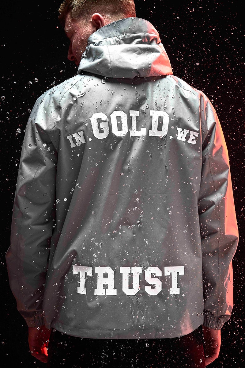 In Gold We Trust Recycled Windbreaker waterproof weather functional jacket fashion dutch amsterdam streetwear hood cap 
