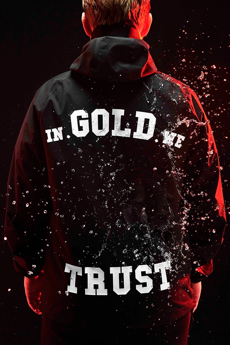 In Gold We Trust Recycled Windbreaker waterproof weather functional jacket fashion dutch amsterdam streetwear hood cap 