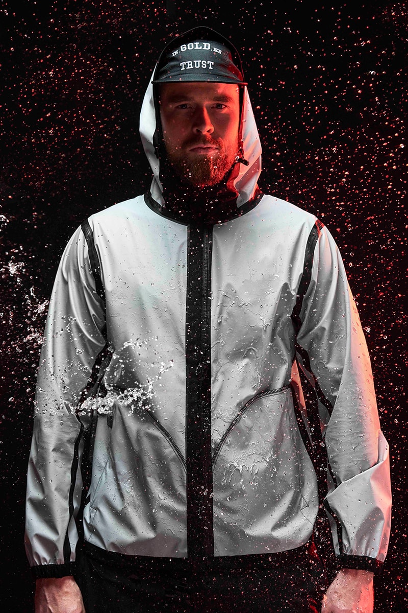 In Gold We Trust Recycled Windbreaker waterproof weather functional jacket fashion dutch amsterdam streetwear hood cap 