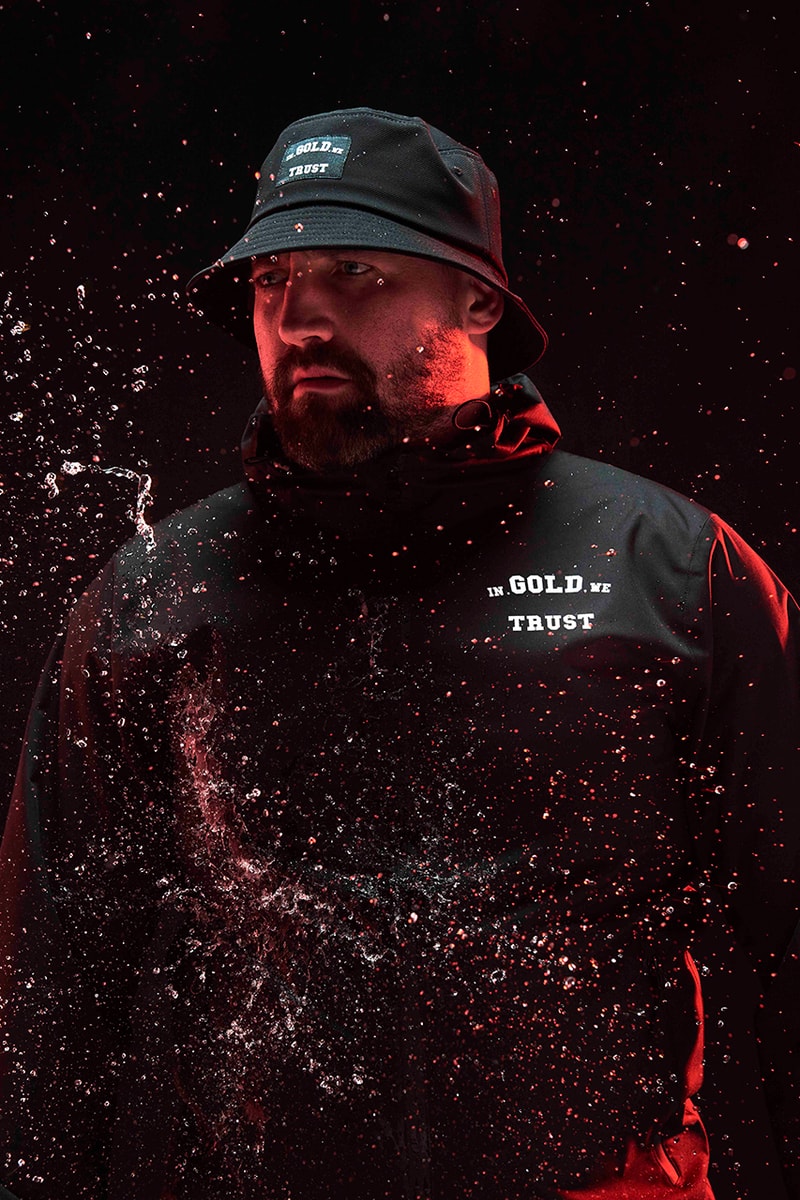 In Gold We Trust Recycled Windbreaker waterproof weather functional jacket fashion dutch amsterdam streetwear hood cap 