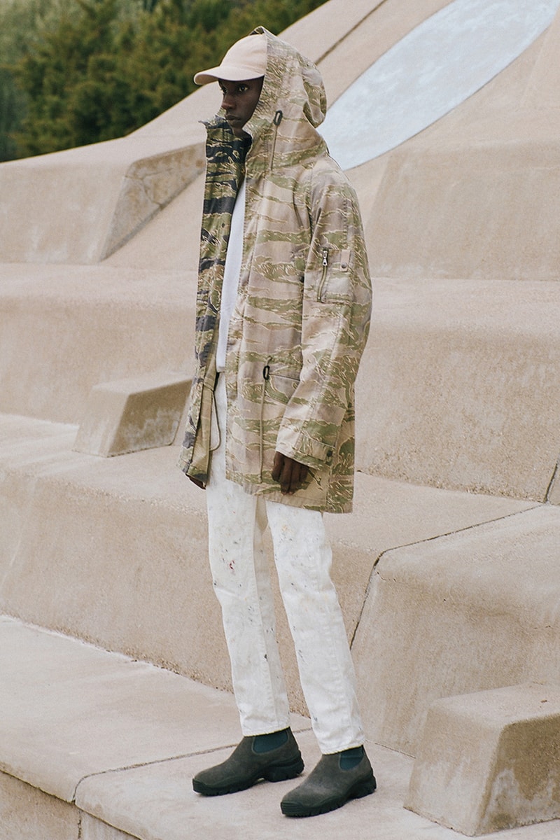john elliott where the concrete meets the earth ss21 collection release info store list buying guide photos price tiger camo trench hand painted denim fleece edition one runner 