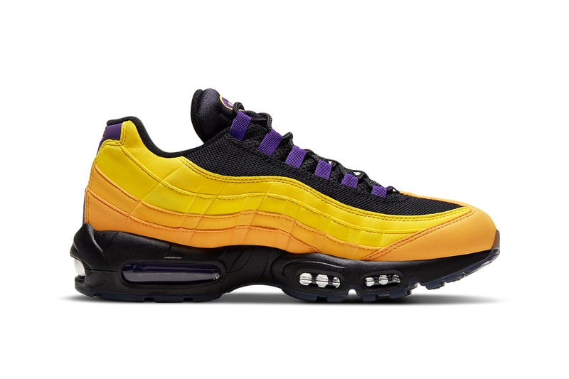 lebron james nike air max 95 la lakers black white amarillo court purple  CZ3624 001 release date info store list buying guide price photos achievements 