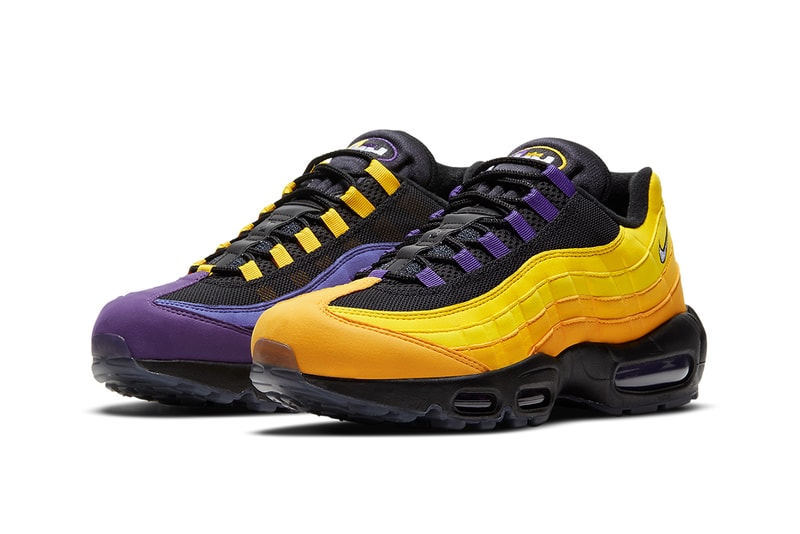 lebron james nike air max 95 la lakers black white amarillo court purple  CZ3624 001 release date info store list buying guide price photos achievements 