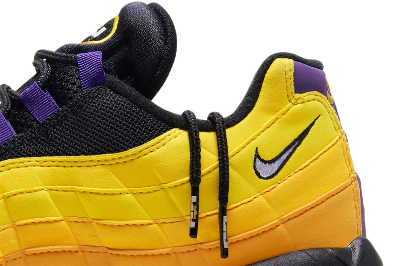 lebron james nike air max 95 la lakers black white amarillo court purple  CZ3624 001 release date info store list buying guide price photos achievements 