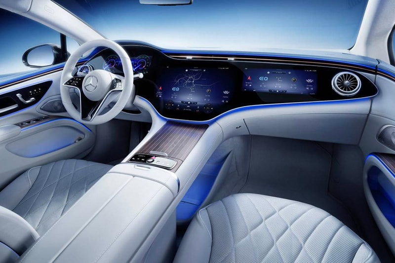 Mercedes-Benz Reveals Official Images of Its EQS Electric Interior Hyperscreen Electric Vehicle EV electric car luxury sedan monolithic sheet MBUX hyperscreen