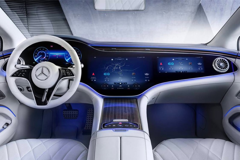 Mercedes-Benz Reveals Official Images of Its EQS Electric Interior Hyperscreen Electric Vehicle EV electric car luxury sedan monolithic sheet MBUX hyperscreen