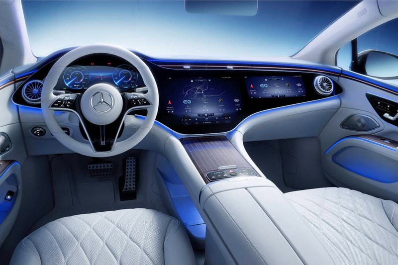 Mercedes-Benz Reveals Official Images of Its EQS Electric Interior Hyperscreen Electric Vehicle EV electric car luxury sedan monolithic sheet MBUX hyperscreen