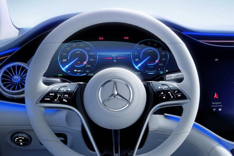 Mercedes-Benz Reveals Official Images of Its EQS Electric Interior Hyperscreen Electric Vehicle EV electric car luxury sedan monolithic sheet MBUX hyperscreen