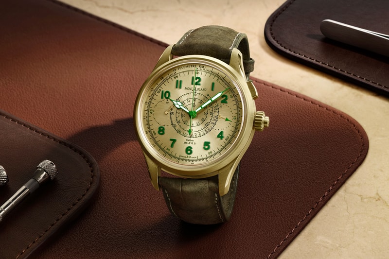 montblanc minerva 18k lime gold 1858 split second chronograph limited edition watch timepiece mb 16 31 calibre movement 