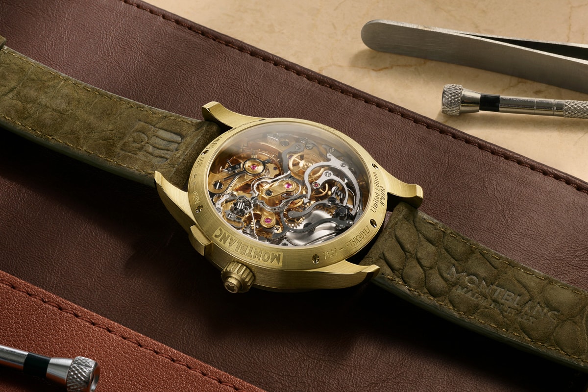 montblanc minerva 18k lime gold 1858 split second chronograph limited edition watch timepiece mb 16 31 calibre movement 