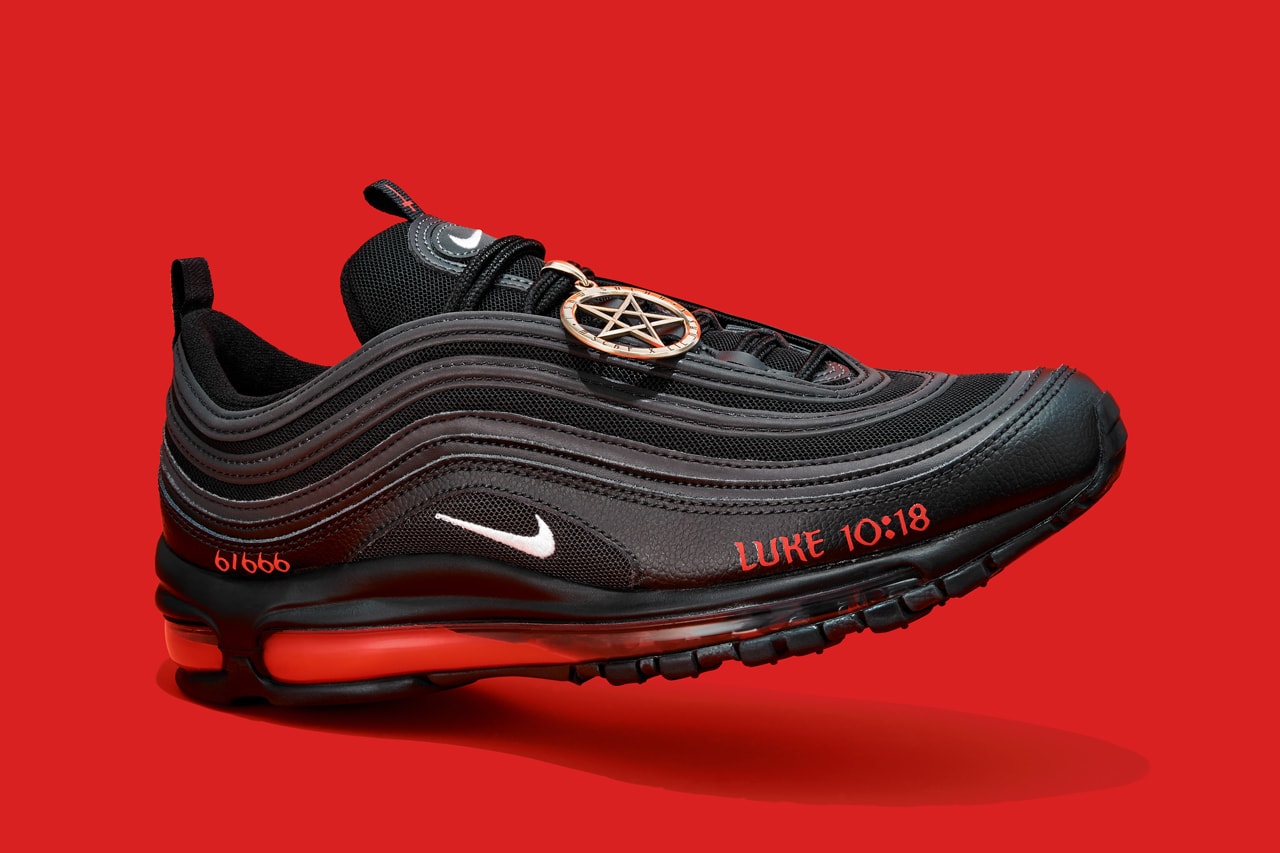 Lil Nas X x MSCHF Nike Air Max 97 "Satan Shoes" Real Human Blood 666 Drop Air Bag Unit Collaboration Unique Jesus Shoes AM97 Birkinstocks 60cc Ink Red Devil Release Information Price Expensive Designer Rare Cease and Diciest Canceled God Jesus Christian Sued Facebook Google Twitter YouTube