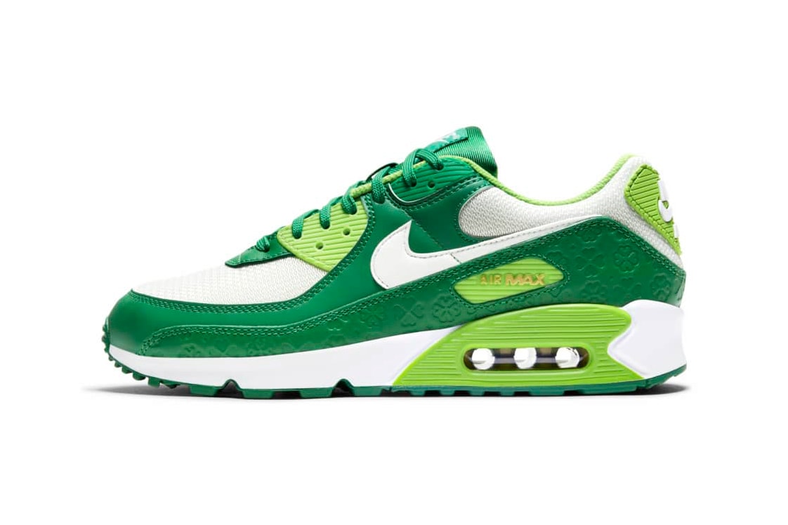 Nike Air Max 90 "St. Patrick's Day" Release Information DD8555-300 Four Leafed Clover Shamrock Luck Irish Pine Green Mean Green Colorway Limited Edition Drop Date Closer Look 17 March 