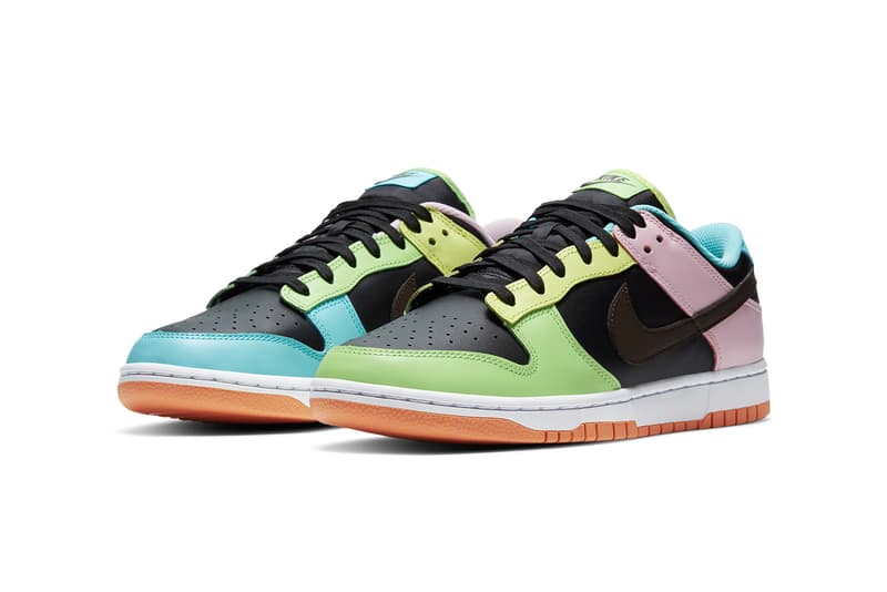 nike sportswear dunk low free 99 black dark chocolate copa pink foam blue green yellow DH0952 001 official release date info photos price store list buying guide