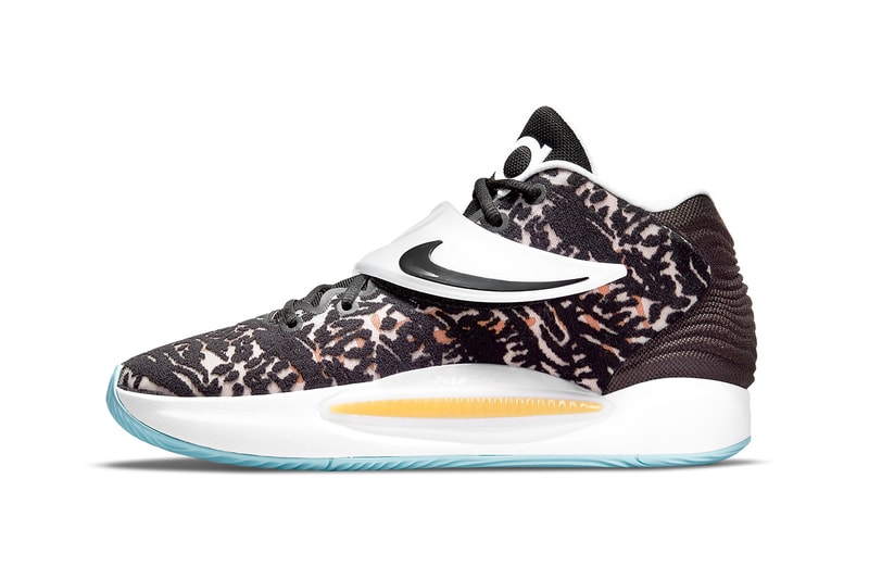 nike kd 14 black red white blue yellow CW3935 001 release info store list buying guide photos price kevin durant brooklyn nets signature shoe 