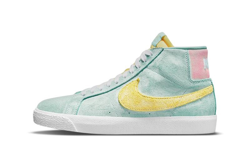 nike sb skateboarding blazer mid distressed suede light dew green glow arctic punch citron black coconut milk DA1839 300 001 official release date info photos price store list buying guide