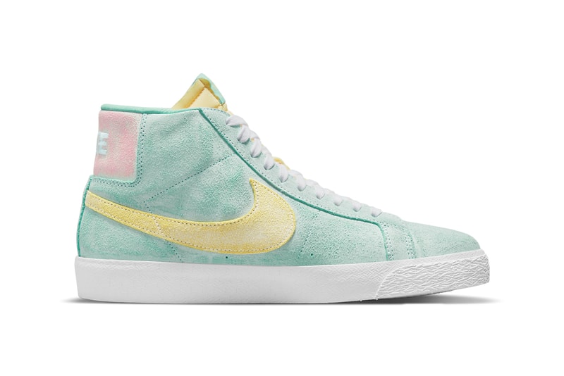 nike sb skateboarding blazer mid distressed suede light dew green glow arctic punch citron black coconut milk DA1839 300 001 official release date info photos price store list buying guide
