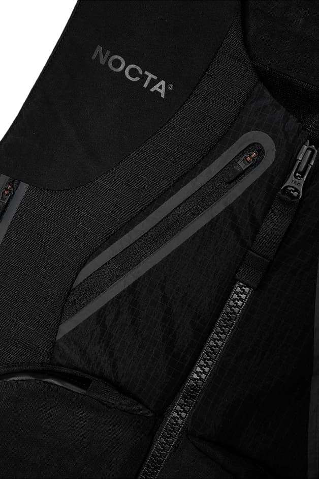 Drake x Nike NOCTA GORE-TEX Capsule Release Date black colorway price info buy DA3991-010 DC9879-010 DA3987-010 sivasdescalzo atmos tech 12 web store resale rep waterproof cargo vest jacket shirt tee swoosh hat cap hoodie sweater logo
