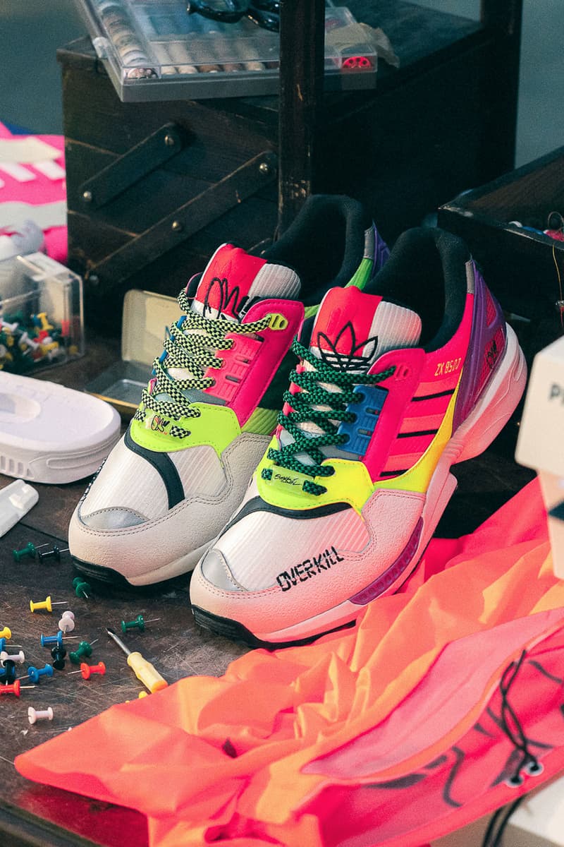 Overkill x adidas Originals ZX 8500 GY7642 8000 9000 OG Sneaker Release Information Collaboration Drop Date atmos Tokyo Capsule Overshoe Graffiti 