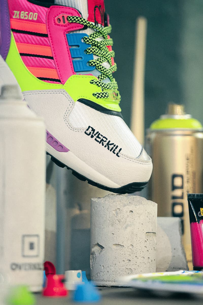 Overkill x adidas Originals ZX 8500 GY7642 8000 9000 OG Sneaker Release Information Collaboration Drop Date atmos Tokyo Capsule Overshoe Graffiti 