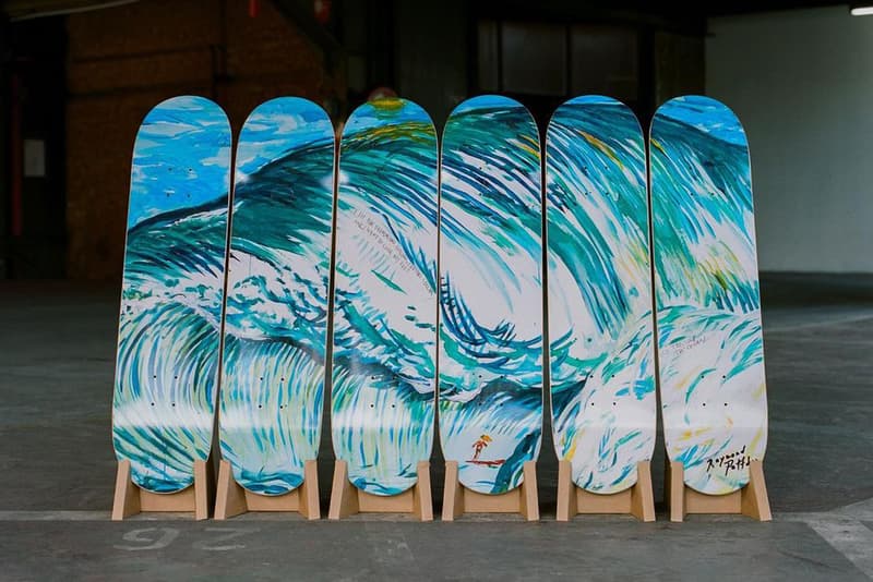 raymond pettibon the skateroom six deck charity set waves surfing no title i see the painting afghanistan skateboard schools charity donation official release date info photos price store list buying guide