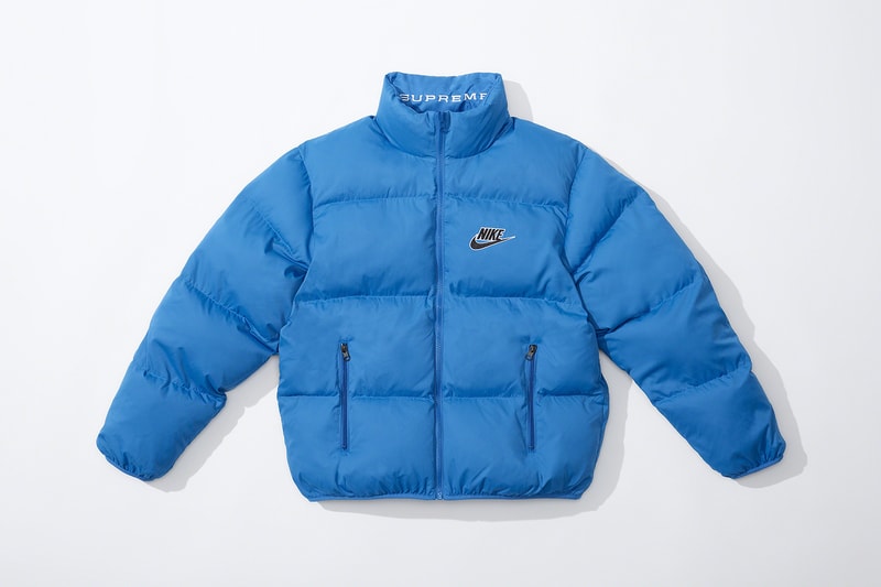 Supreme Nike Spring 2021 Collaboration Release Info Date Buy Price Reversible Puffy Jacket Track Shirt Hoodie Hooded Sweatshirt Pant Sweatpant beanies Neck Warmer Belt