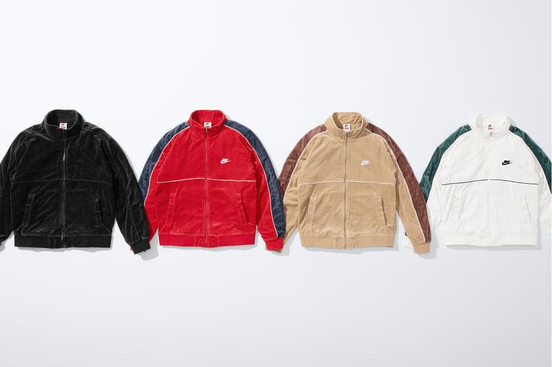 Supreme Nike Spring 2021 Collaboration Release Info Date Buy Price Reversible Puffy Jacket Track Shirt Hoodie Hooded Sweatshirt Pant Sweatpant beanies Neck Warmer Belt