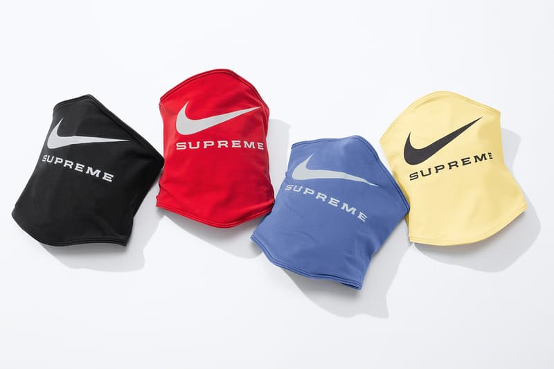 Supreme Nike Spring 2021 Collaboration Release Info Date Buy Price Reversible Puffy Jacket Track Shirt Hoodie Hooded Sweatshirt Pant Sweatpant beanies Neck Warmer Belt