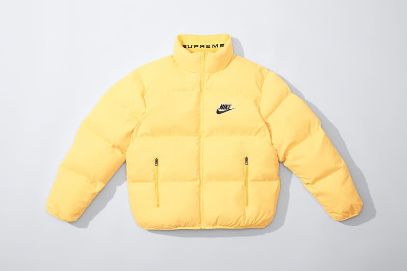 Supreme Nike Spring 2021 Collaboration Release Info Date Buy Price Reversible Puffy Jacket Track Shirt Hoodie Hooded Sweatshirt Pant Sweatpant beanies Neck Warmer Belt