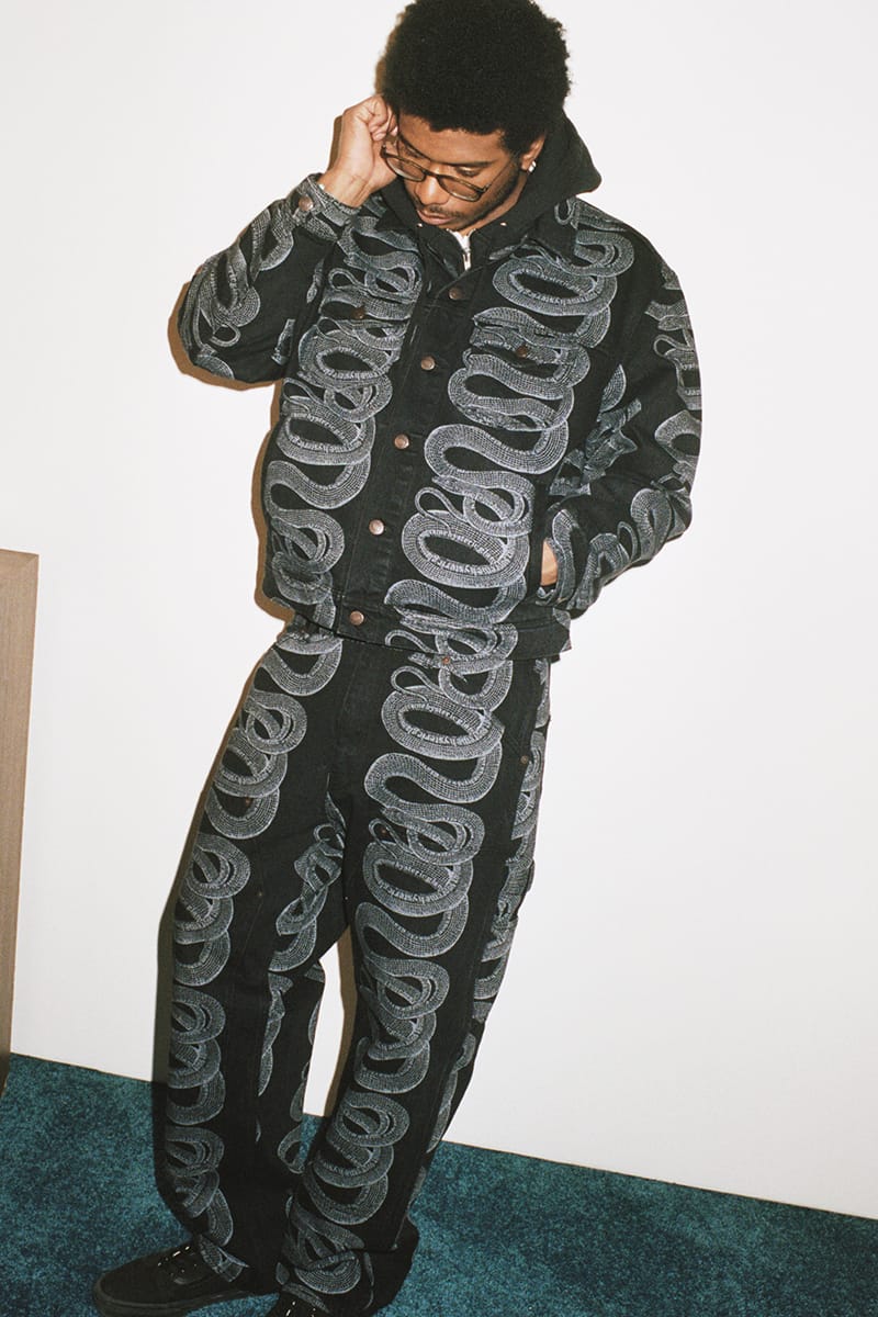 supreme hysteric glamour snake denim crusher