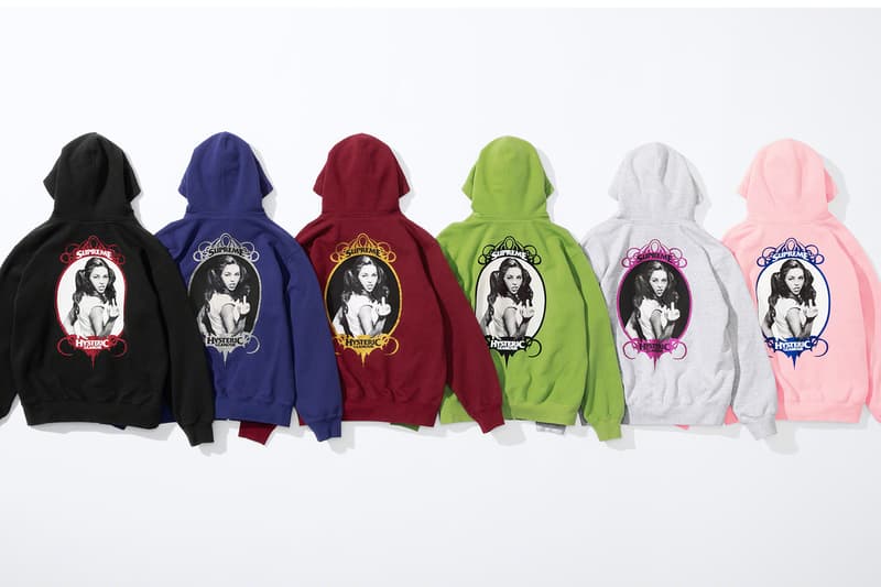 Supreme HYSTERIC GLAMOUR Spring 2021 Collaboration Release Info Date Buy Price Trench Trucker Jacket Track Sweater Flannel Shirt Rayon Painter Pant Shorts Zip Up Sweatshirt Crewneck L/S T-Shirt Crusher Lunchbox Set