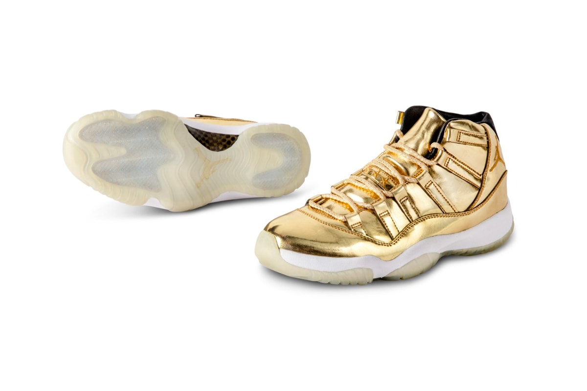 Usher's Air Jordan 9 and 11 "Metallic Gold" Samples Are up for Auction Sotheby's English Sole Air Jordan Usher Raymond Air Jordan 11