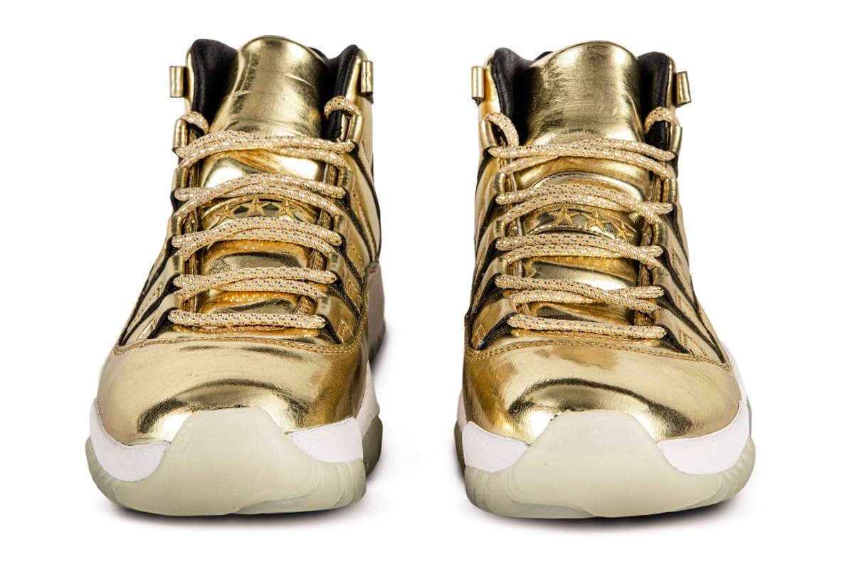 Usher's Air Jordan 9 and 11 "Metallic Gold" Samples Are up for Auction Sotheby's English Sole Air Jordan Usher Raymond Air Jordan 11